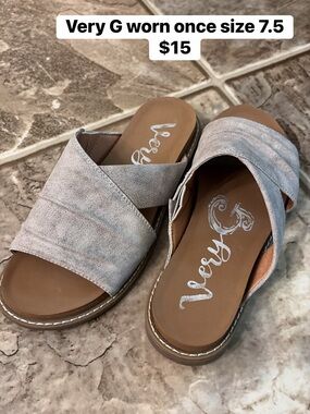 Very G Taupe Crisscross Slide Sandals
